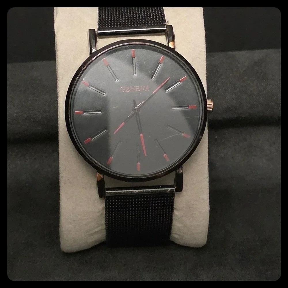 Geneva Mesh Strap Watch Mens OS Black Analog Minimalist Casual